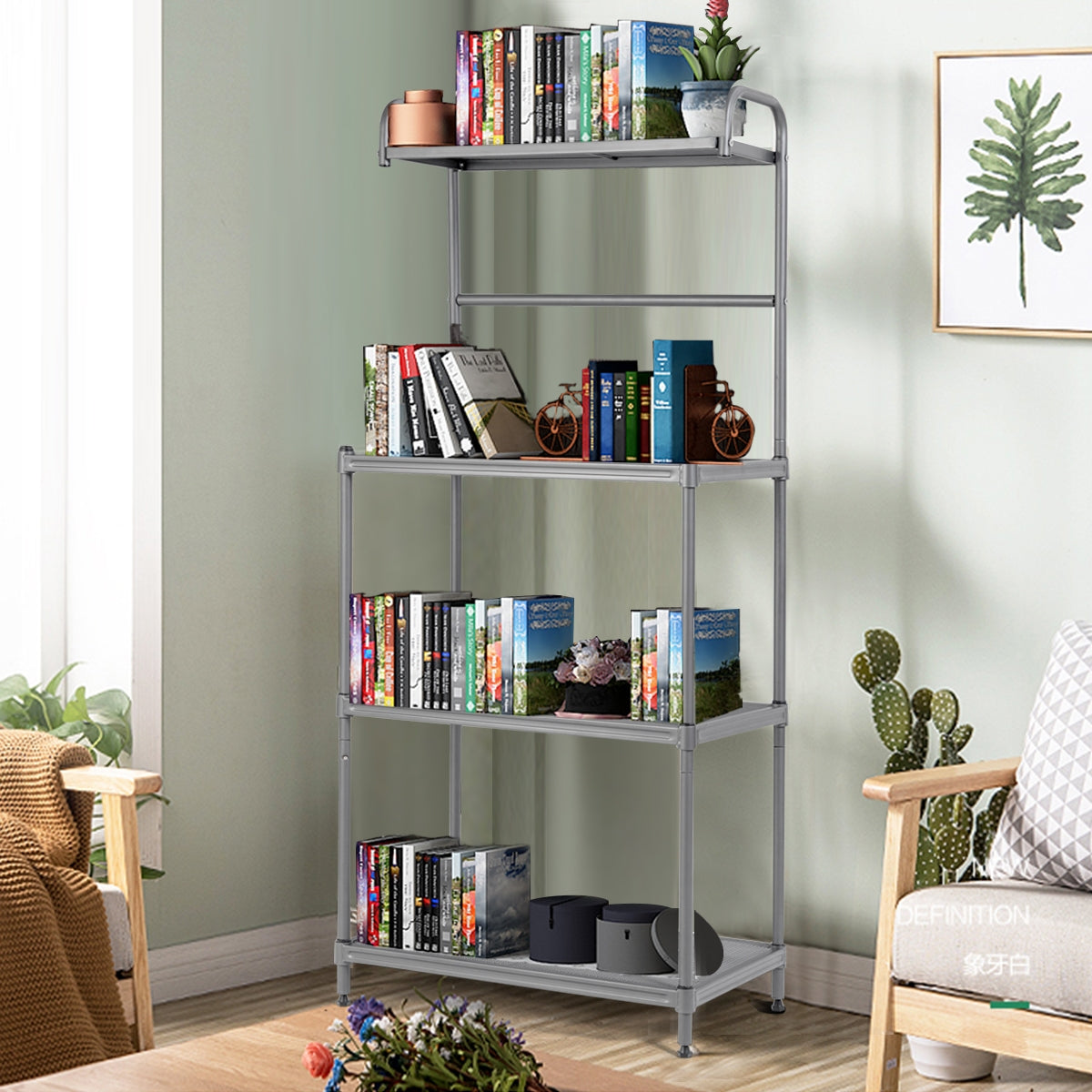 Carrello da cucina per microonde con 4 livelli, Carrello da cucina multiuso, Grigio-Organizzazione della cucina