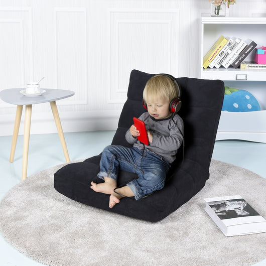 Sedia imbottita da pavimento regolabile in 14 posizioni, Poltrona da pavimento 105x56x15cm Nero-Divani da terra