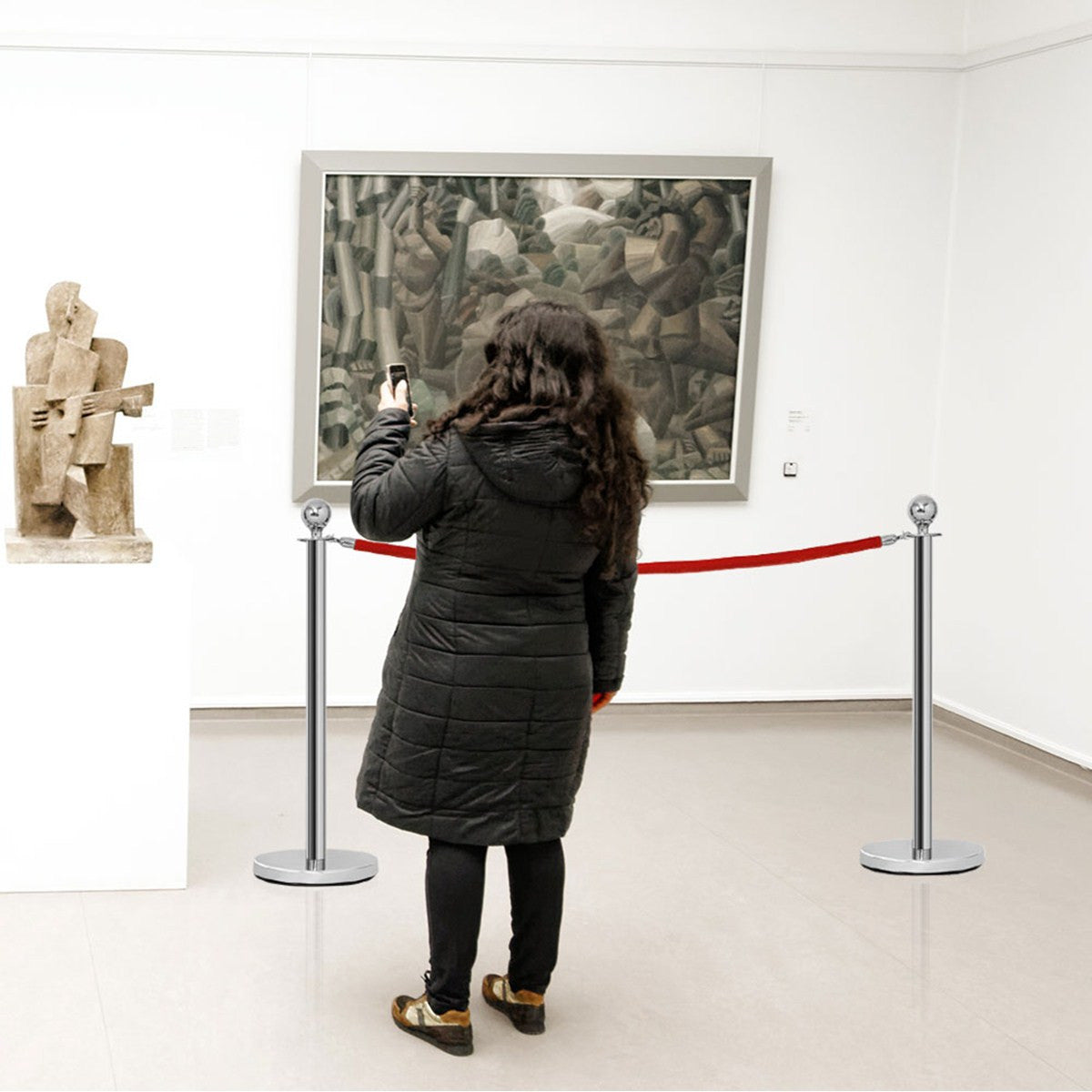 Set di 4 paletti di delimitazione delle code in acciaio inox, Transenna eliminacode con 2 corde rosse-Barriere e recinzioni