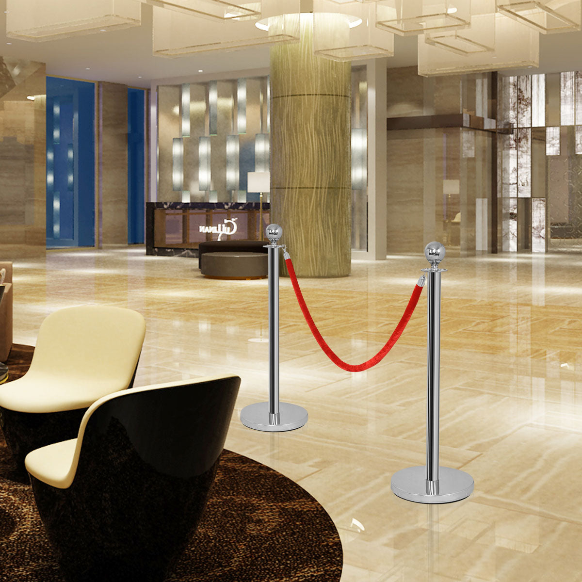 Set di 4 paletti di delimitazione delle code in acciaio inox, Transenna eliminacode con 2 corde rosse-Barriere e recinzioni