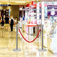 Set di 4 paletti di delimitazione delle code in acciaio inox, Transenna eliminacode con 2 corde rosse-Barriere e recinzioni