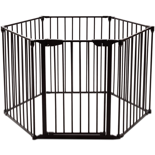 Recinto pieghevole 6 pezzi Cancelleto di sicurezza in ferro 380x75cm Nero-Cancelli