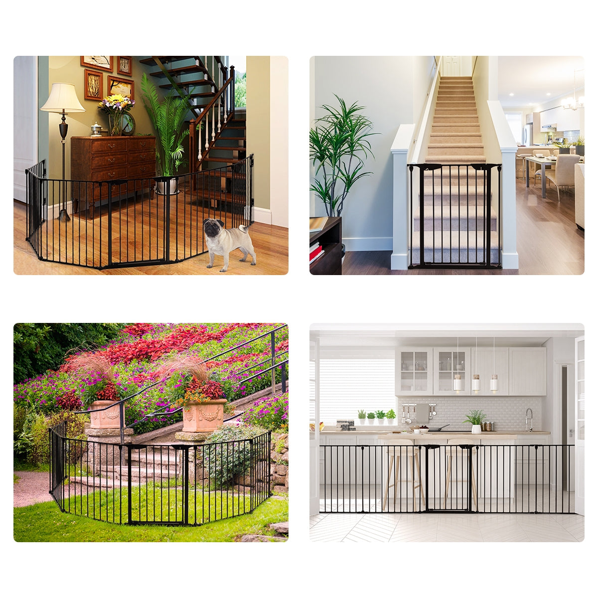 Recinto pieghevole 6 pezzi Cancelleto di sicurezza in ferro 380x75cm Nero-Cancelli