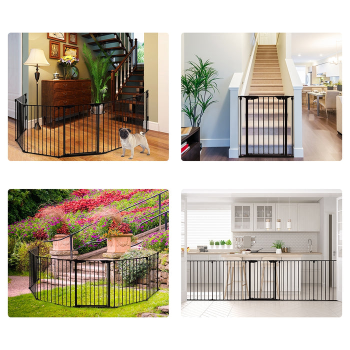 Recinto pieghevole 6 pezzi Cancelleto di sicurezza in ferro 380x75cm Nero-Cancelli