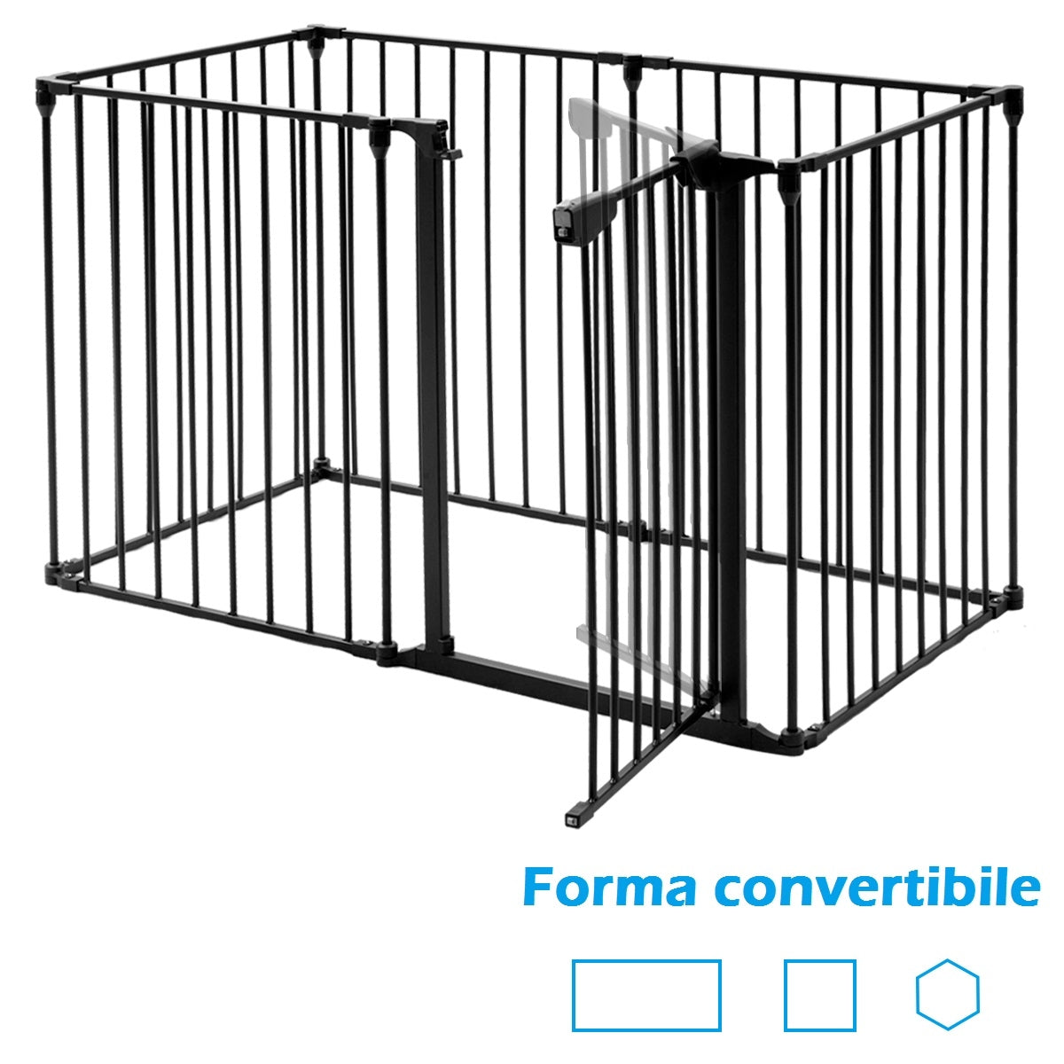 Recinto pieghevole 6 pezzi Cancelleto di sicurezza in ferro 380x75cm Nero-Cancelli