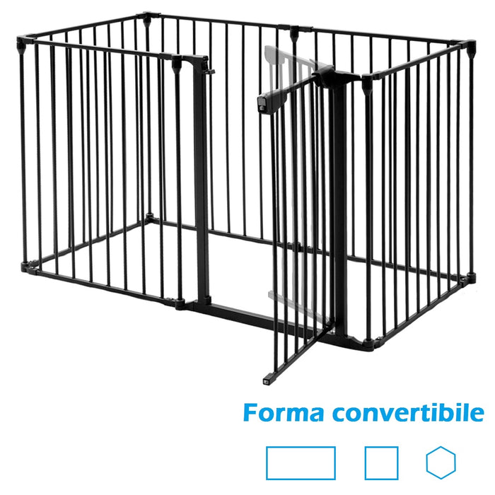 Recinto pieghevole 6 pezzi Cancelleto di sicurezza in ferro 380x75cm Nero-Cancelli