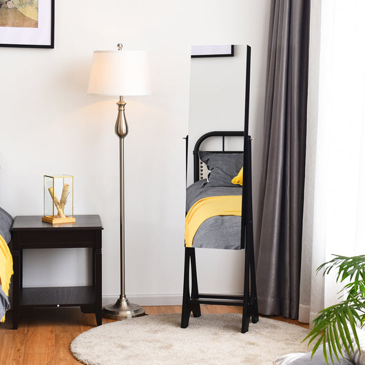 Armadio per gioielli con LED e specchio a figura intera, Organizer per i gioielli con angolo regolabile Nero-Armadietti per gioielli