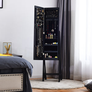 Armadio per gioielli con LED e specchio a figura intera, Organizer per i gioielli con angolo regolabile Nero-Armadietti per gioielli