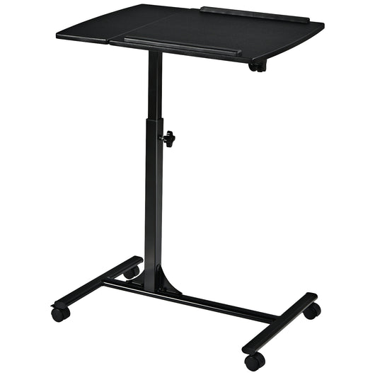 Tavolino Porta PC regolabile con ruote in legno, Tavolo laptop antiscivolo 64x44x71-93cm Nero-Tavolini per laptop