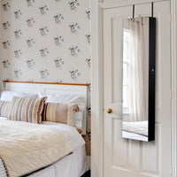 Armadio portagioie con specchio in legno a parete con LED interno 35,5x10x120cm Nero-Armadietti per gioielli