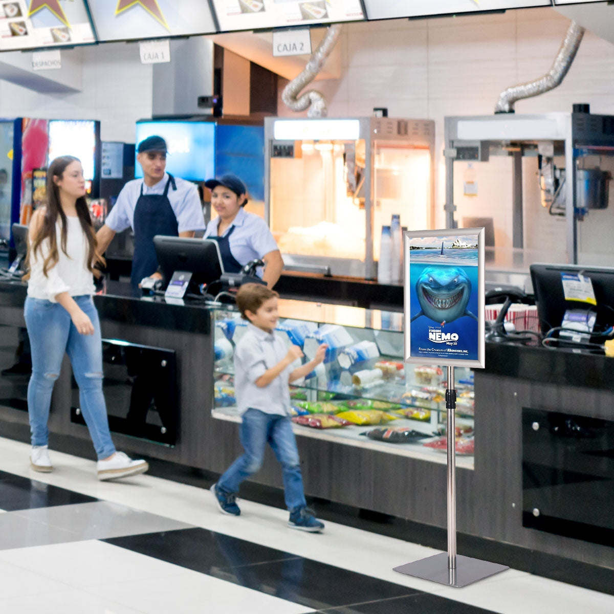 A3 Espositore da terra autoportante poster stand in metallo girevole e regolabile 78,5-123cm Argento-Espositore pubblicitario