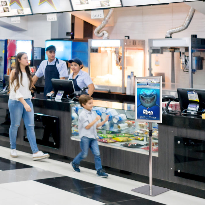 A3 Espositore da terra autoportante poster stand in metallo girevole e regolabile 78,5-123cm Argento-Espositore pubblicitario