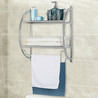 Portasciugamani da parete per bagno-Mensola a 2 ripiani in acciaio inossidabile 45x26x55cm Argenteo