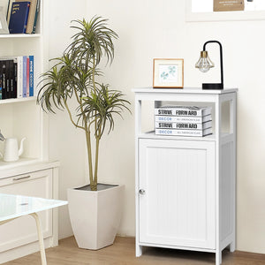 Armadio per bagno di legno con anta singola e mensola regolabile, Mobile multifunzionale 40x30x70cm Bianco-Armadietti da bagno