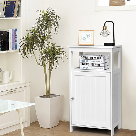 Armadio per bagno di legno con anta singola e mensola regolabile, Mobile multifunzionale 40x30x70cm Bianco-Armadietti da bagno