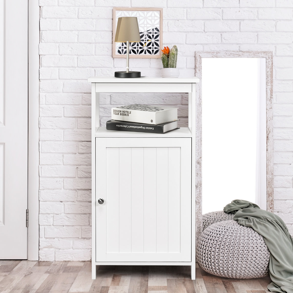 Armadio per bagno di legno con anta singola e mensola regolabile, Mobile multifunzionale 40x30x70cm Bianco-Armadietti da bagno