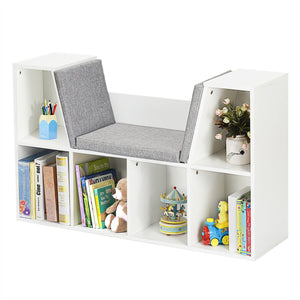Scaffale per libri in legno-Libreria con 6 box scomparti e una sedia per bambini Bianco