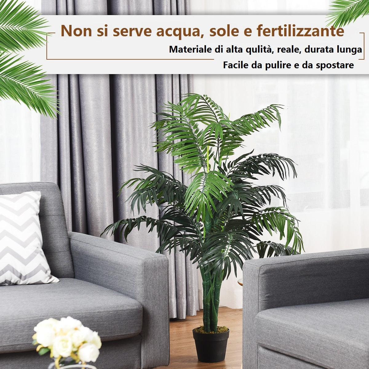 Palma Artificiale in vaso altezza di circa 110cm Albero artificiale da arredo interno-Piante artificiali