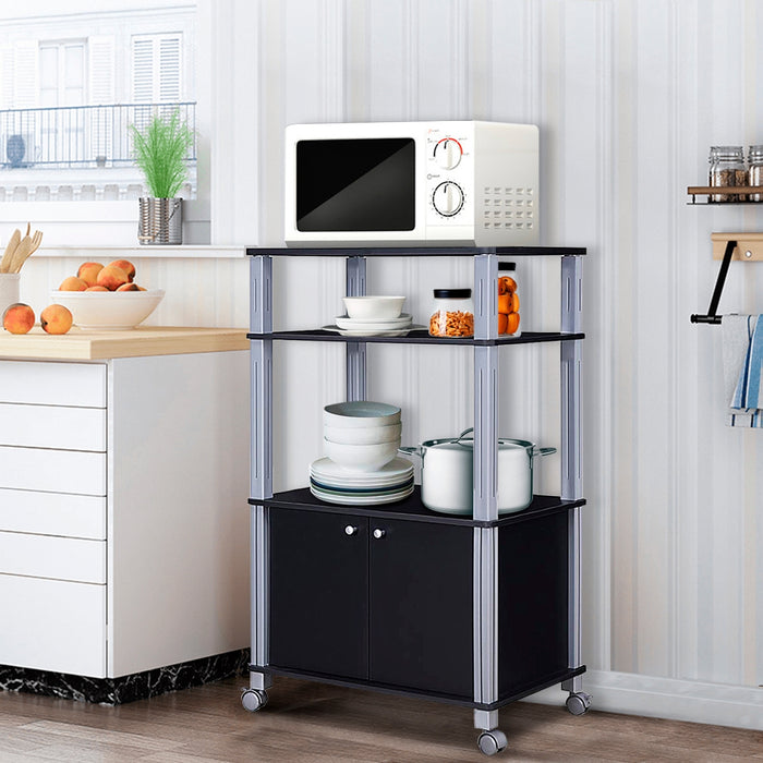 Carrello da cucina multiuso con ruote e 2 ante Carrello in legno a 3 ripiani-Buffet-Armadio da cucina 60x40x98cm Nero