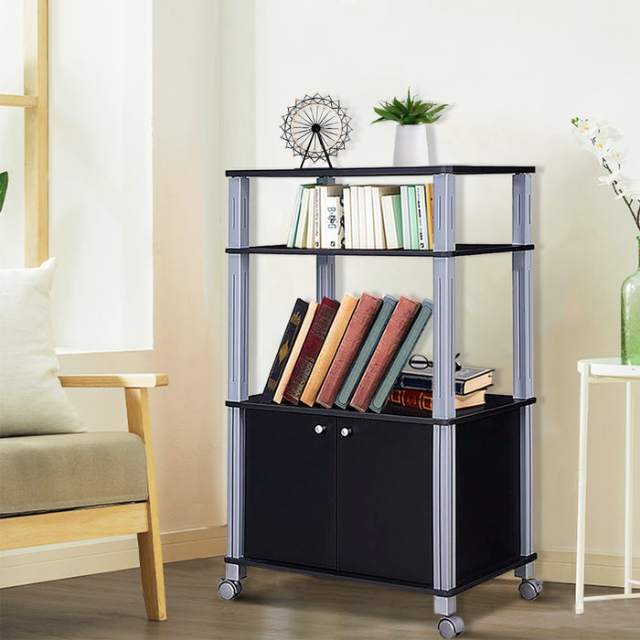 Carrello da cucina multiuso con ruote e 2 ante Carrello in legno a 3 ripiani-Buffet-Armadio da cucina 60x40x98cm Nero