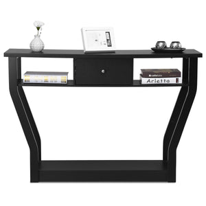 Tavolo con cassetto e 3 ripiani da studio e ufficio-Consolle per ingresso e salone multiuso 120x30x81cm Nero