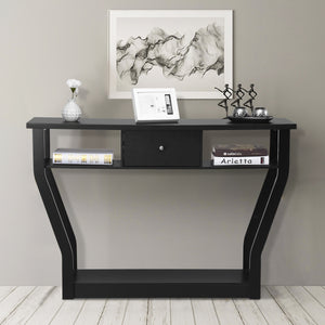 Tavolo con cassetto e 3 ripiani da studio e ufficio-Consolle per ingresso e salone multiuso 120x30x81cm Nero