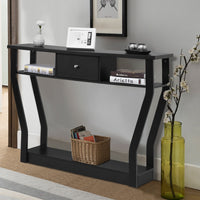 Tavolo con cassetto e 3 ripiani da studio e ufficio-Consolle per ingresso e salone multiuso 120x30x81cm Nero