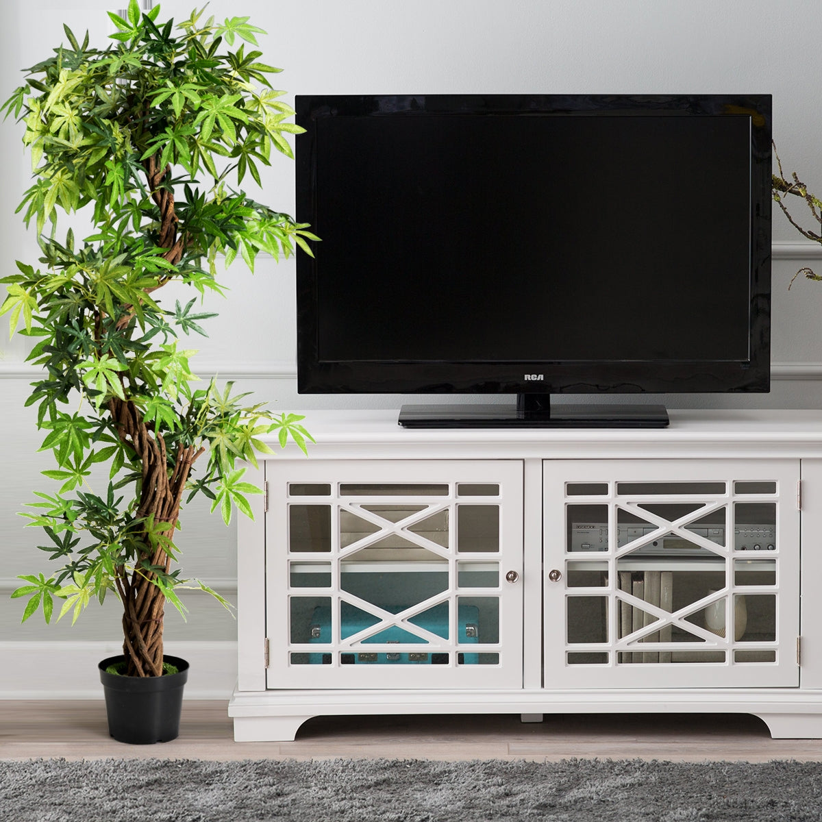 Albero artificiale in legno e foglie in plastica da casa o ufficio 160x19x19cm-Piante artificiali