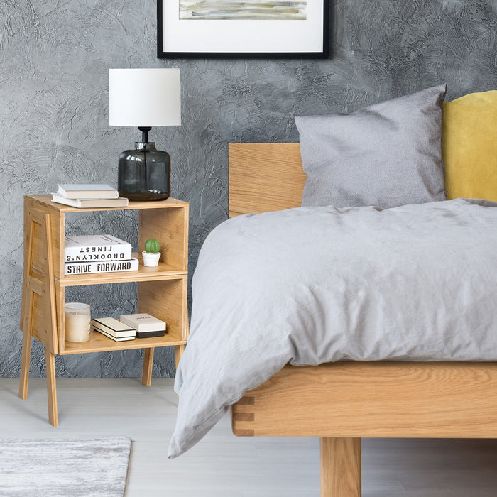 2 comodini di bamb¨´ impilabili-Set di 2 Tavolino da notte con scompartimento aperto