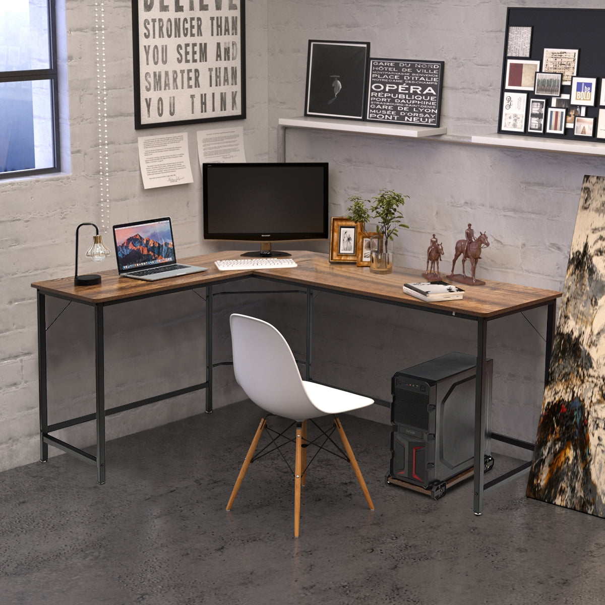 Scrivania ad angolo a forma L per ufficio, Tavolo ampio per computer in legno da casa 168x125x74cm Caff¨¨-Scrivanie