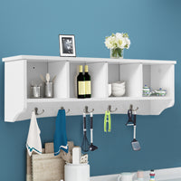 Armadio da ingresso montato al muro con 4 scompartimenti e 5 ganci, Armadio appeso per salone e cucina Bianco-Mobili da ingresso