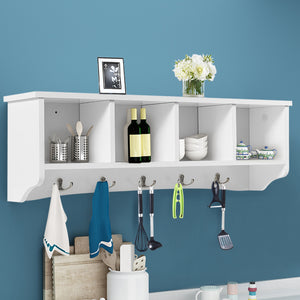 Armadio da ingresso montato al muro con 4 scompartimenti e 5 ganci, Armadio appeso per salone e cucina Bianco-Mobili da ingresso