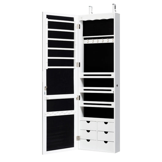 Mobiletto portagioie da parete 36,5 x 11,5 x 120 cm con specchio e luci LED automatiche design MDF bianco 20_0020727