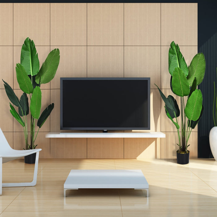 Palma tropicale artificiale con vaso nero, Finto bonsai da interno con 10 foglie realistiche, 160 cm-Piante artificiali