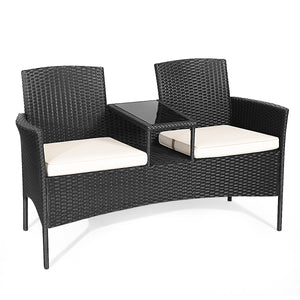 Panca da giardino moderna ed ergonomica a 2 posti con tavolo in vetro temperato integrato per patio 138 x 61 x 85 cm rattan PE nero 20_0010563