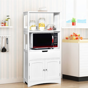 Armadietto in legno da cucina con cassetto e mensola, Armadio con 2 ante multiuso per cucina e soggiono Bianco-Scaffali e librerie