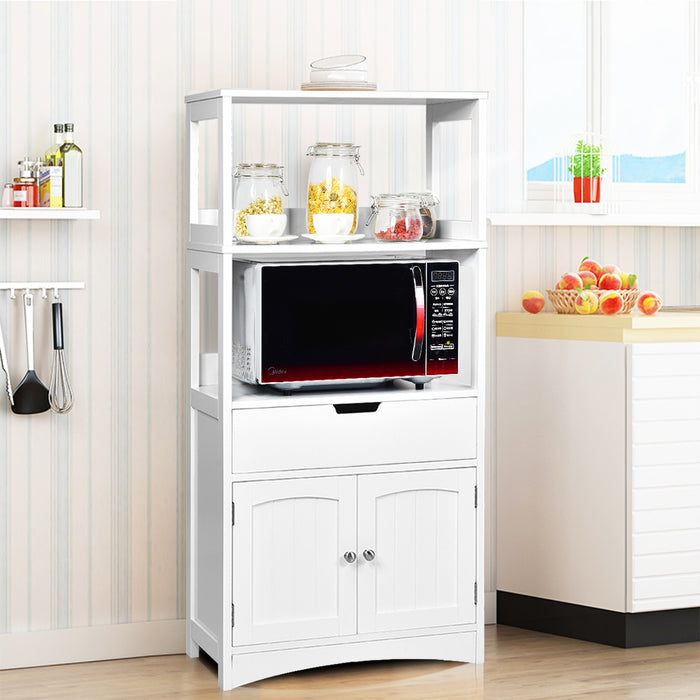 Armadietto in legno da cucina con cassetto e mensola, Armadio con 2 ante multiuso per cucina e soggiono Bianco-Scaffali e librerie