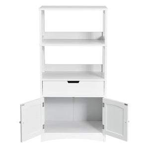 Armadietto in legno da cucina con cassetto e mensola, Armadio con 2 ante multiuso per cucina e soggiono Bianco-Scaffali e librerie