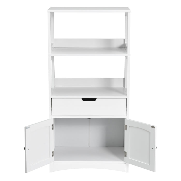 Armadietto in legno da cucina con cassetto e mensola, Armadio con 2 ante multiuso per cucina e soggiono Bianco-Scaffali e librerie