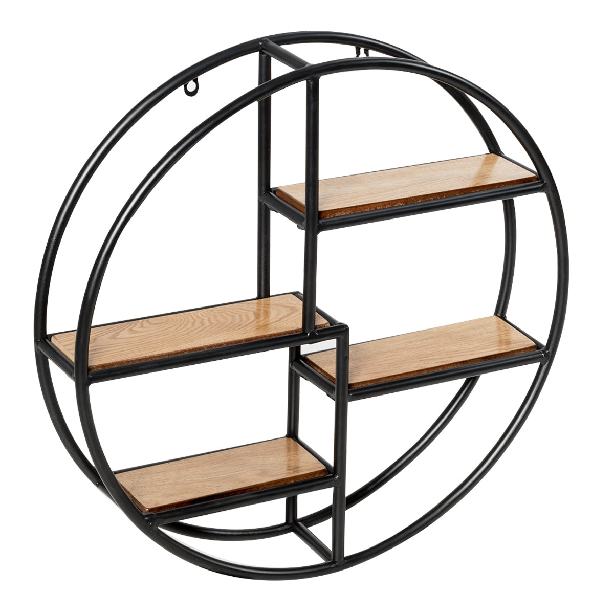 Scaffale rotondo montato al muro-Scaffale decorativo con 4 livelli di legno e metallo- Nero