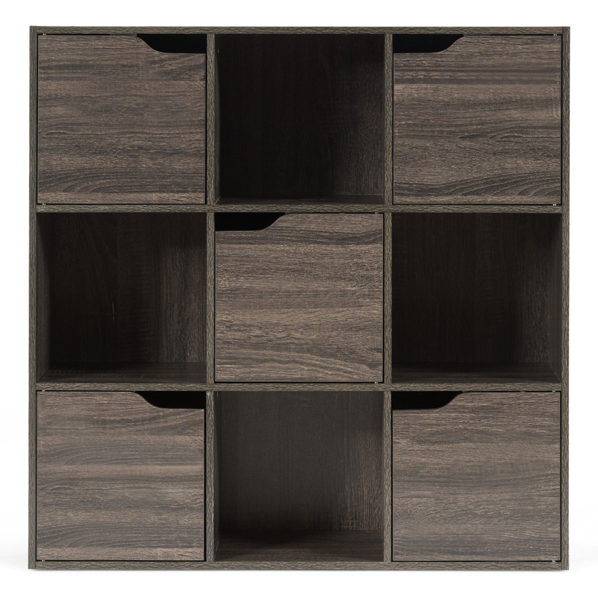 Armadietto con 9 cubi e ante di legno con scomparti, Espositore per casa ufficio libri giocattoli e decorazioni, Grigio-Librerie