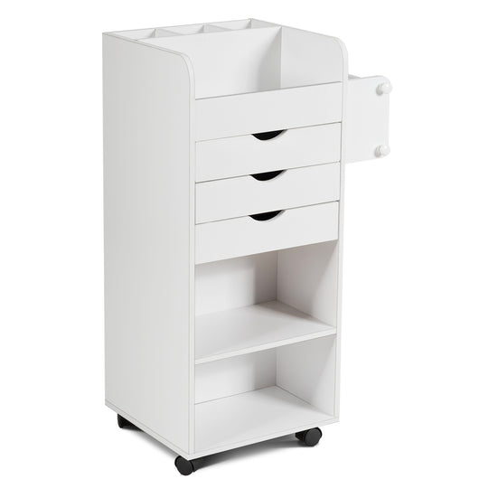 Carrello con ruote per attivit¨¤ manuali, Carrello di legno con 3 cassetti 3 mensole 3 fessure e 2 perni Bianco-Armadi da ufficio