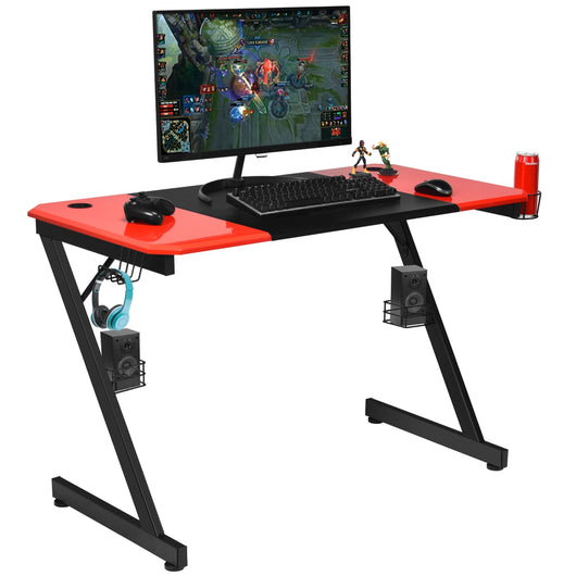 Scrivania da gaming con superficie in fibre di carbonio, Postazione da gaming professionale 120x60x76cm Nero rosso-Scrivanie