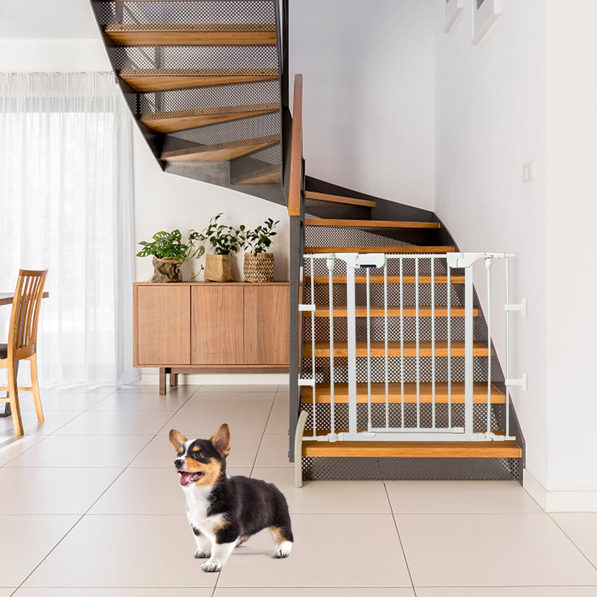 Recinto pieghevole 6 pezzi Cancelleto di sicurezza in ferro 380x75cm, Bianco-Cancelli