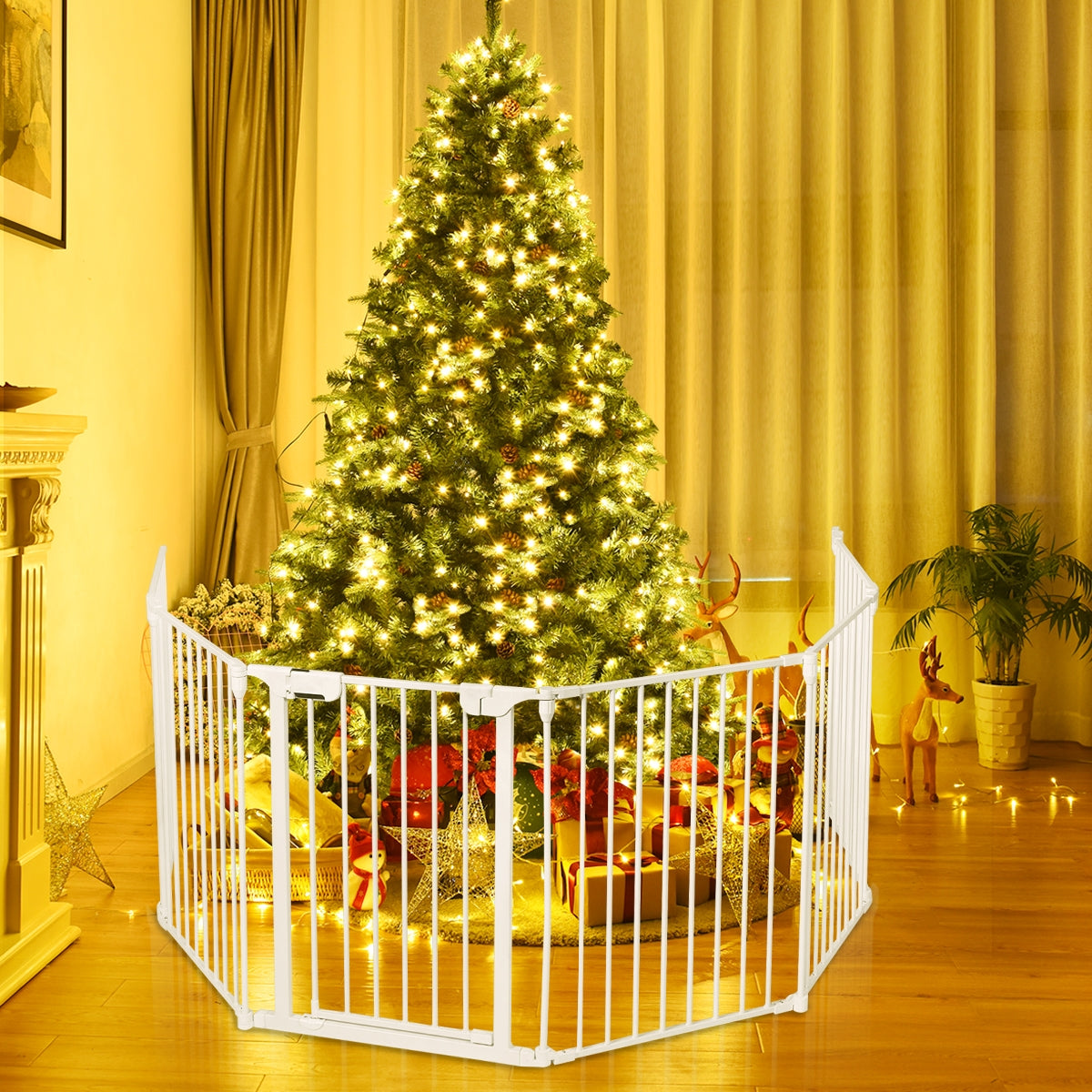 Recinto pieghevole 6 pezzi Cancelleto di sicurezza in ferro 380x75cm, Bianco-Cancelli