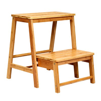 Sgabello pieghevole a 2 livelli con scanalatura antiscivolo, Scaletta con 2 gradini di bamb¨´ da casa, Naturale-Sgabelli