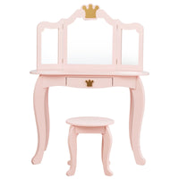 Toilette per bambini con specchio ripiegabile piano removibile sgabello incluso rosa 20_0004876