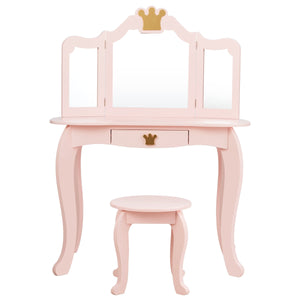 Toilette per bambini con specchio ripiegabile piano removibile sgabello incluso rosa 20_0004876