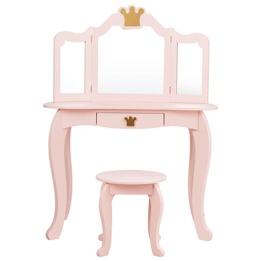 Toilette per bambini con specchio ripiegabile piano removibile sgabello incluso rosa 20_0004876