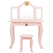 Toeletta per bambini 80 x 42 x 105 cm con specchio a tre ante e cassetto in MDF rosa 20_0020997